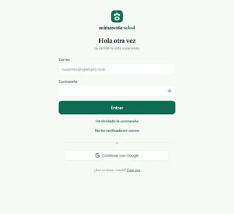 Pantalla de inicio de sesión de la app