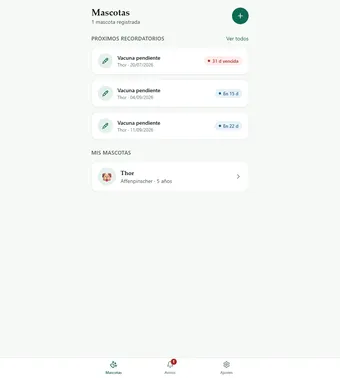 Pantalla de inicio de la app MiMascotaSalud
