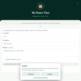 Ficha de la mascota tras escanear el código QR