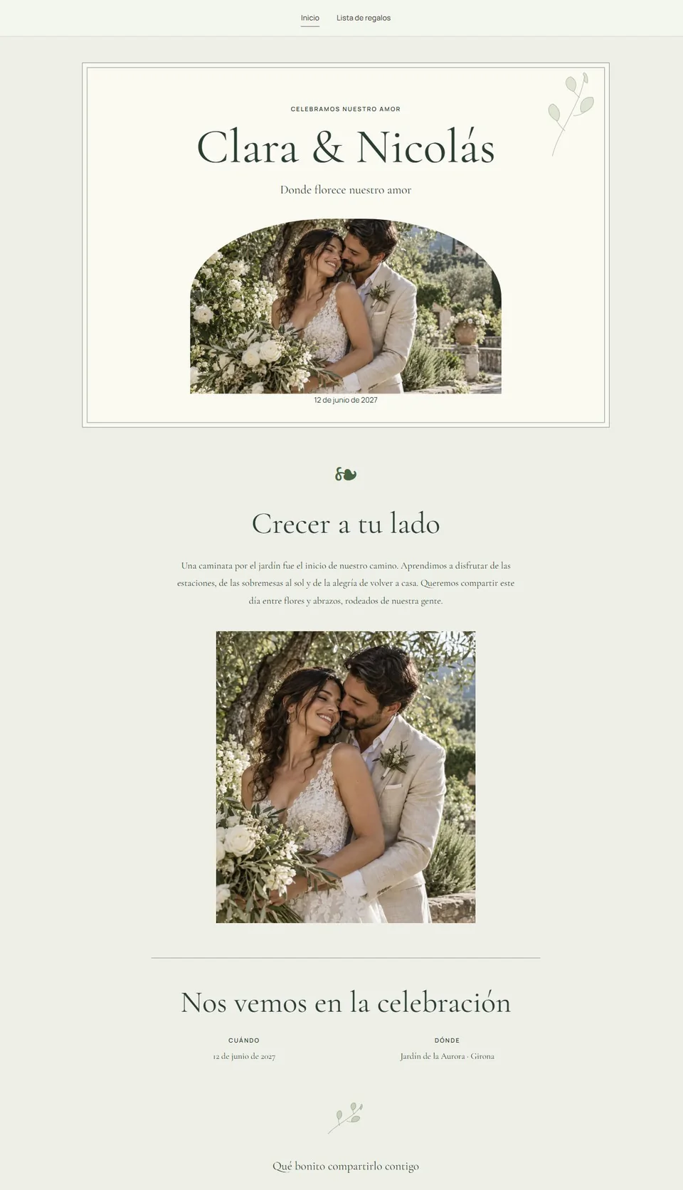 Vista del diseño de boda Botánica