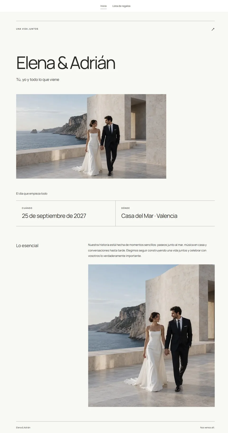 Vista del diseño de boda Minimalista