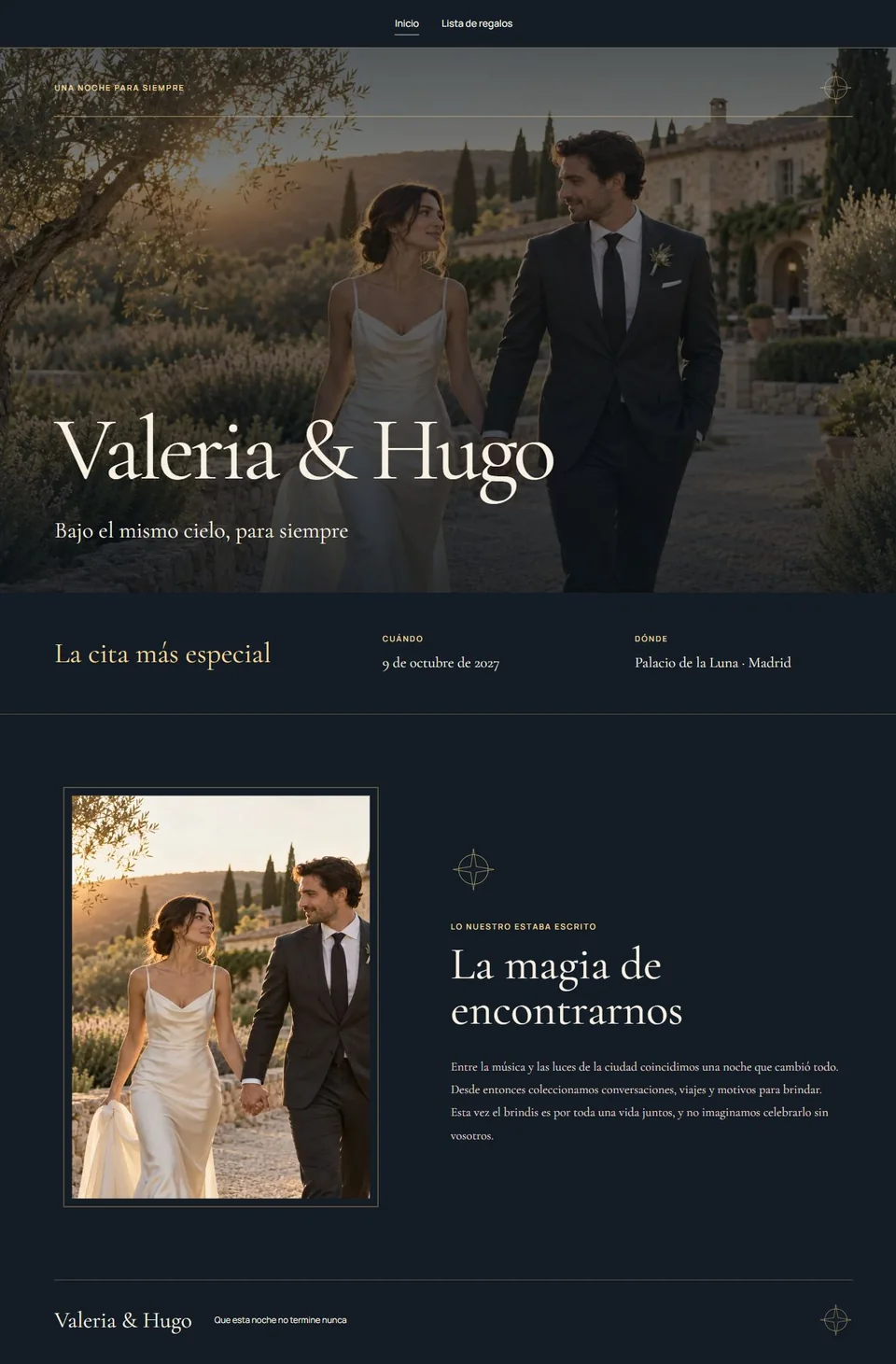 Vista del diseño de boda Nocturna